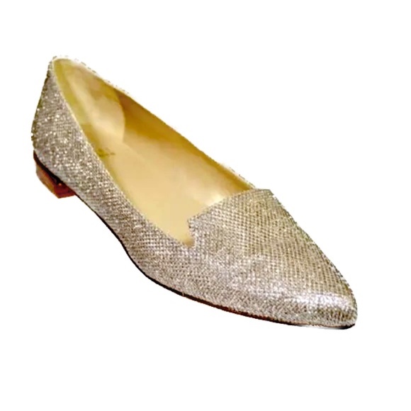 🏷️ NWT Platinum Gold Sparkly Pointed Toe Flats - Picture 3 of 11